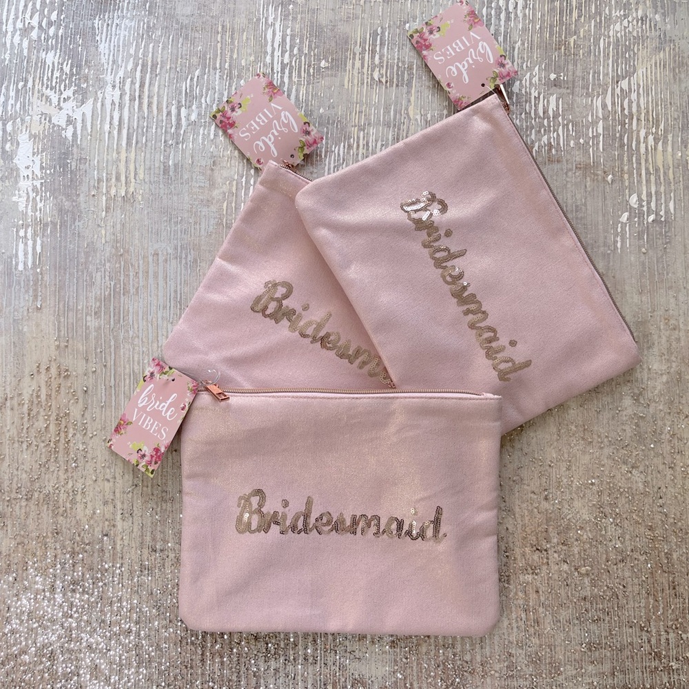 Bridesmaid pink sequin zipper bags LOT OF 3